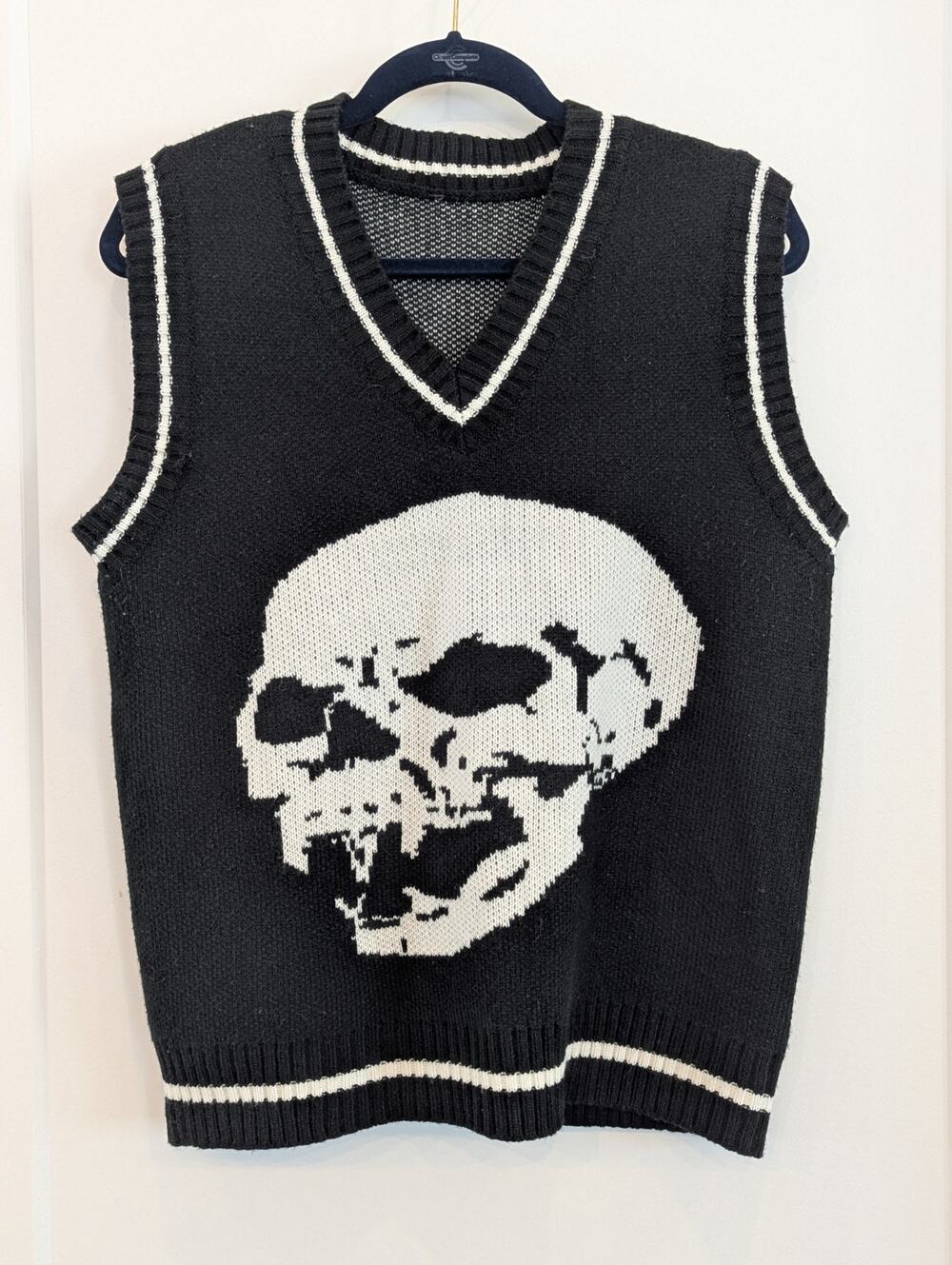 Y2K Skull Skeleton Knit Sweater Vest L Shein Gothic Streetwear Preppy Colorblock